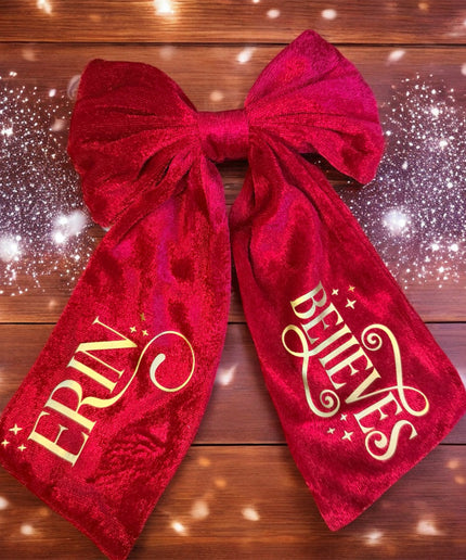 Personalised red velvet hair bow