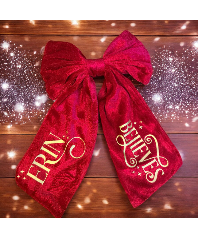 Personalised red velvet hair bow